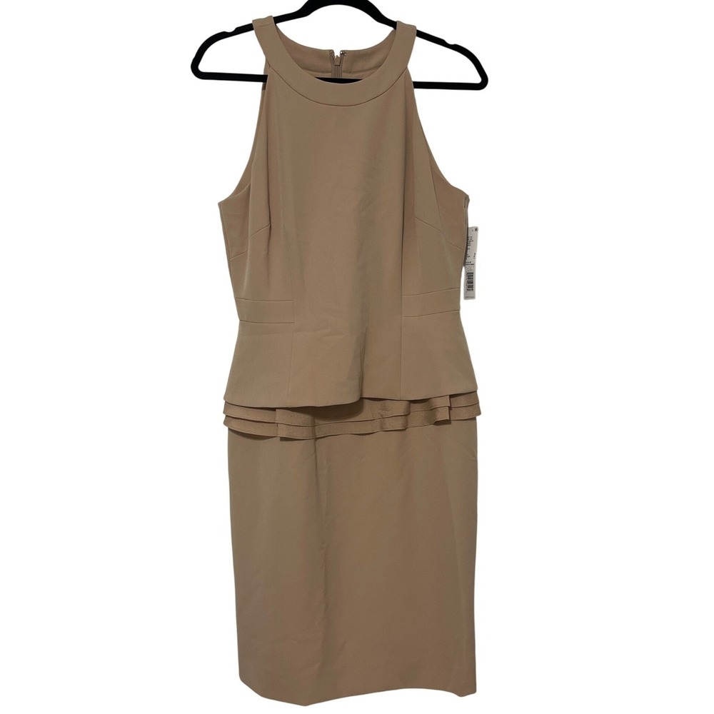 Antonio‎ Melani Mazie Dress Latte Sheath Halter Peplum Knee Length Size 8
